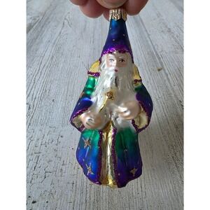 Vintage glitter wizard rainbow ornament Santa glass‎ Xmas gold stars tree